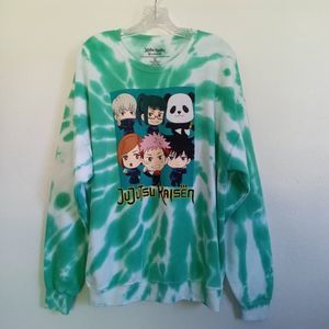 JuJuTsu Kaisen Anime Sweatshirt Green White Tie Dye Top Manga Gege Akutami XL